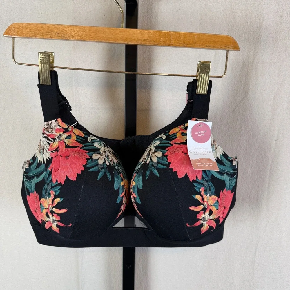 Cacique Comfort Bliss Lightly Lined Balconette Bra Floral Black‎ 40DDD NWT